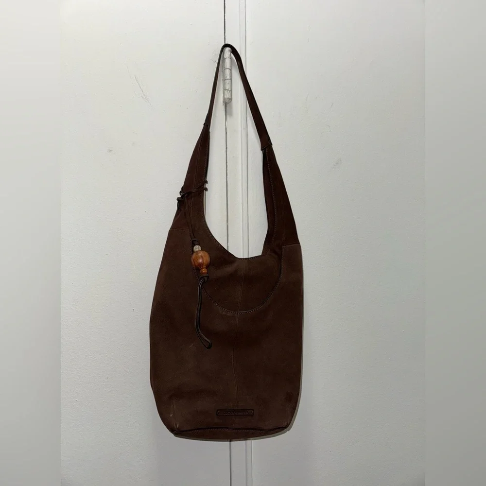 Y2K Lucky Brand Suede Chocolate Brown Hobo Bag with Tassel